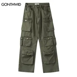 Pantaloni Cargo Hip Hop Streetwear tuta Multi tasche pantaloni larghi dritti pantaloni larghi larghi Casual moda Harajuku da uomo