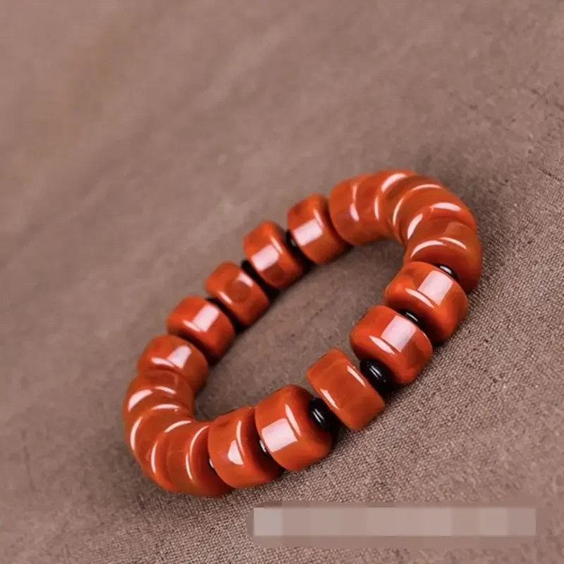 

2025 Natural Sichuan Material South Red Agate Bracelet Persimmon Red Old Bead Hand String Apple Beaded South Red Genuine Jewelry