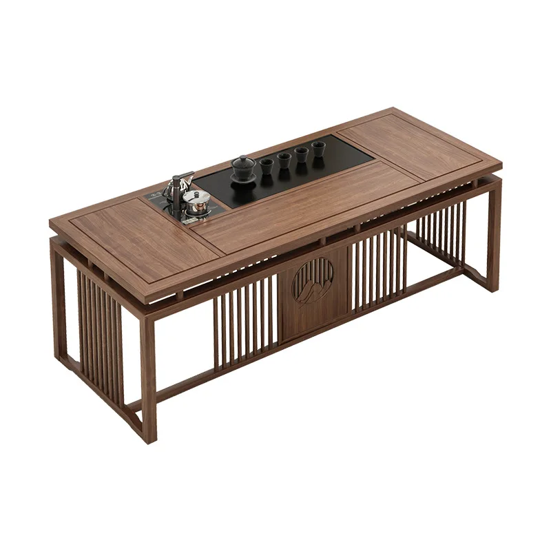 

New Chinese style, tea table and chairs, combination, solid wood, black walnut, zen, office, tea table, simple