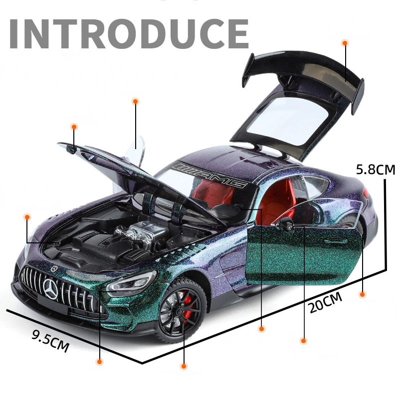 1:24 Mercedes-Benz AMG-GT Alloy Model Sport Car Diecast Metal Toy Car Collection Simulation Sound & Light Toy Car Boys Gift C388