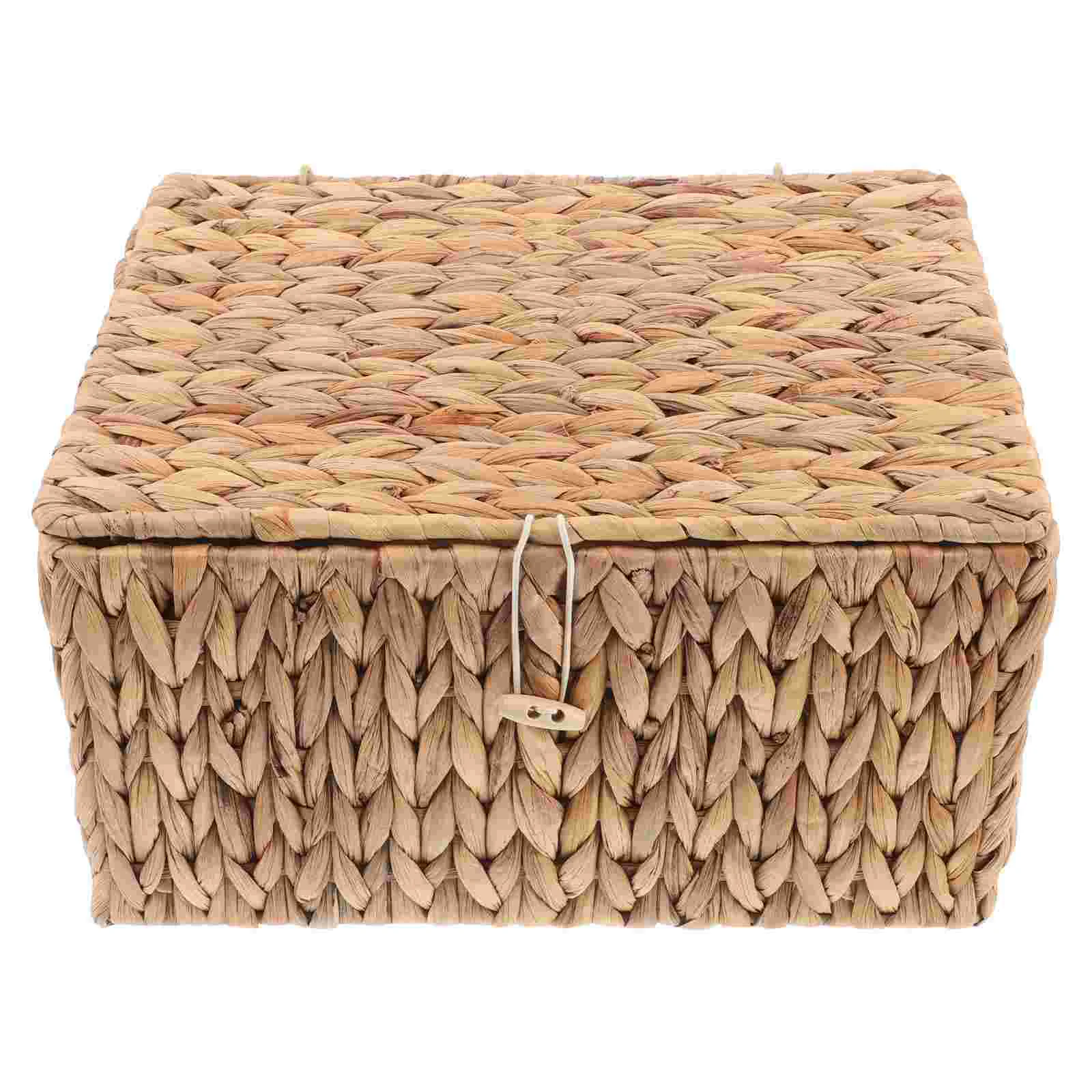 Fluffy Blanket Straw Storage Box Baskets for Shelves Cube Bins with Lids Boxes Decor Light Brown Home Decorative