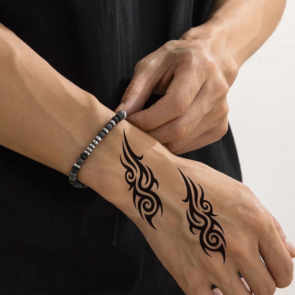 12pcs Totem Pattern Tattoo Stickers Waterproof Men's Temporary Tattoos For Hand Leg Arm Body Makeup Dragon Totem Fake Tattoo