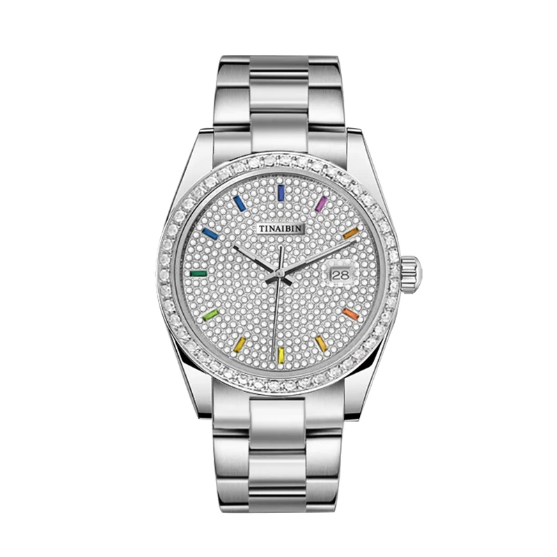 Diamante de luxo negócios quartzo relógios masculinos quartzo à prova dwaterproof água banda aço reloj hombre