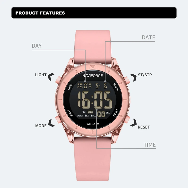 NAVIFORCE Comfortable Silicone Woman watch Waterproof LCD Display Clock Ladies Fashion Sport Electronic Wristwatches Reloj Mujer