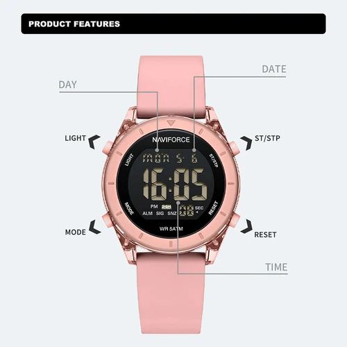 Imagen 2 del producto NAVIFORCE Reloj cómodo de silicona para Mujer, Reloj con pantalla LCD resistente al agua, relojes de pulsera electrónicos deportivos a la moda para Mujer