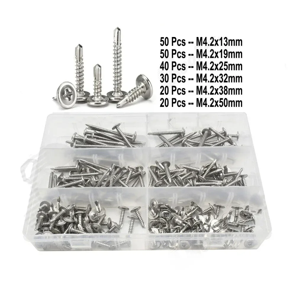 210Pcs Self Drilling Wafer Head Screws - Durable Stainless Steel Self Tapping Screws for Easy Installation