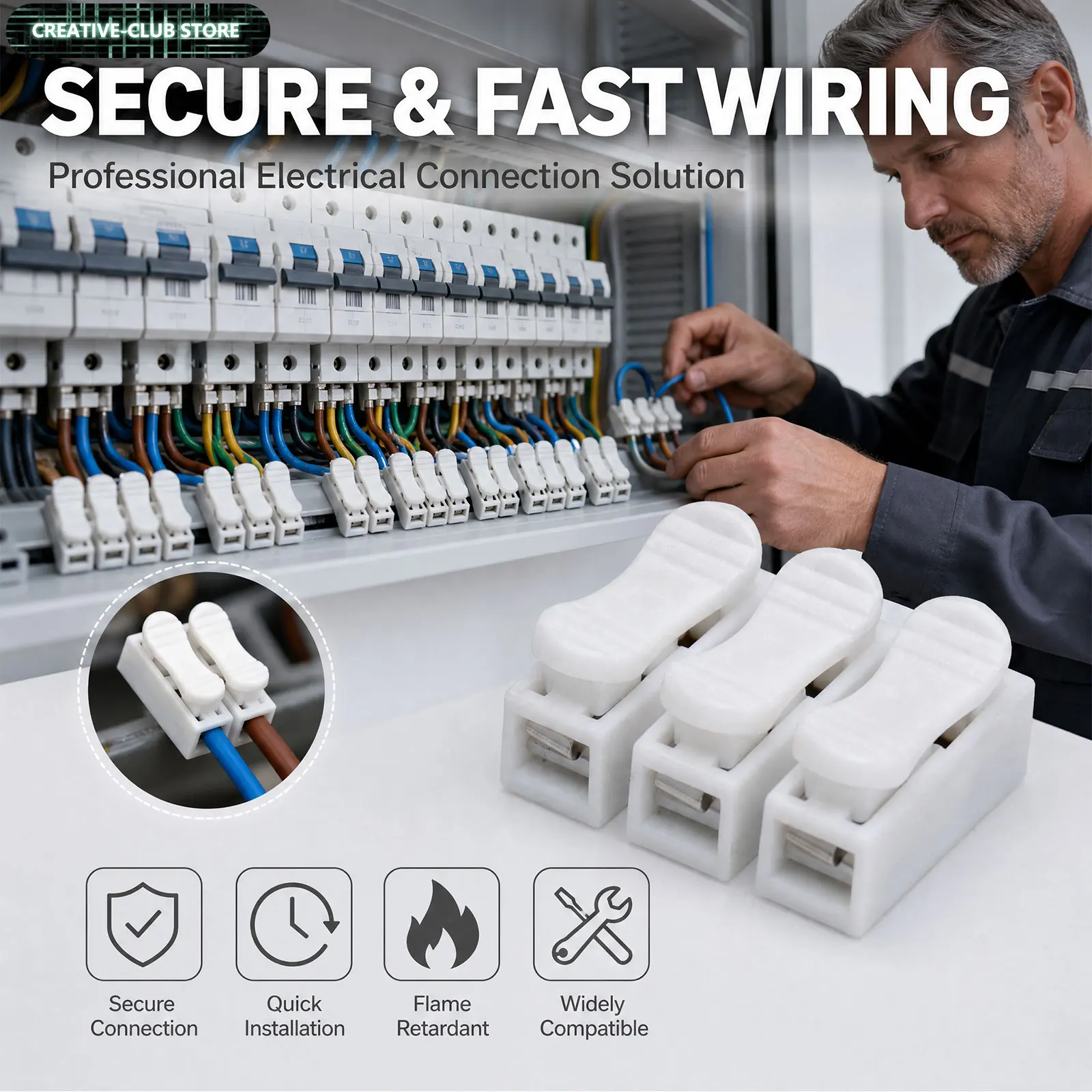 500pcs 2/3P PP flame retardant plastic Quick Wire Connectors Required Spring Clamp Cable Terminals Screwless Terminal convenient
