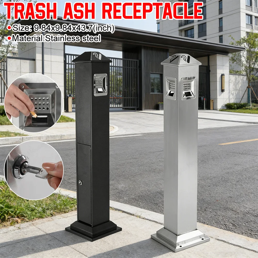 

Уличный мусорный бак из нержавеющей стали с замком, высота 43,7 дюйма, контейнер для золы, съемное внутреннее ведро для дома, патио, отеля