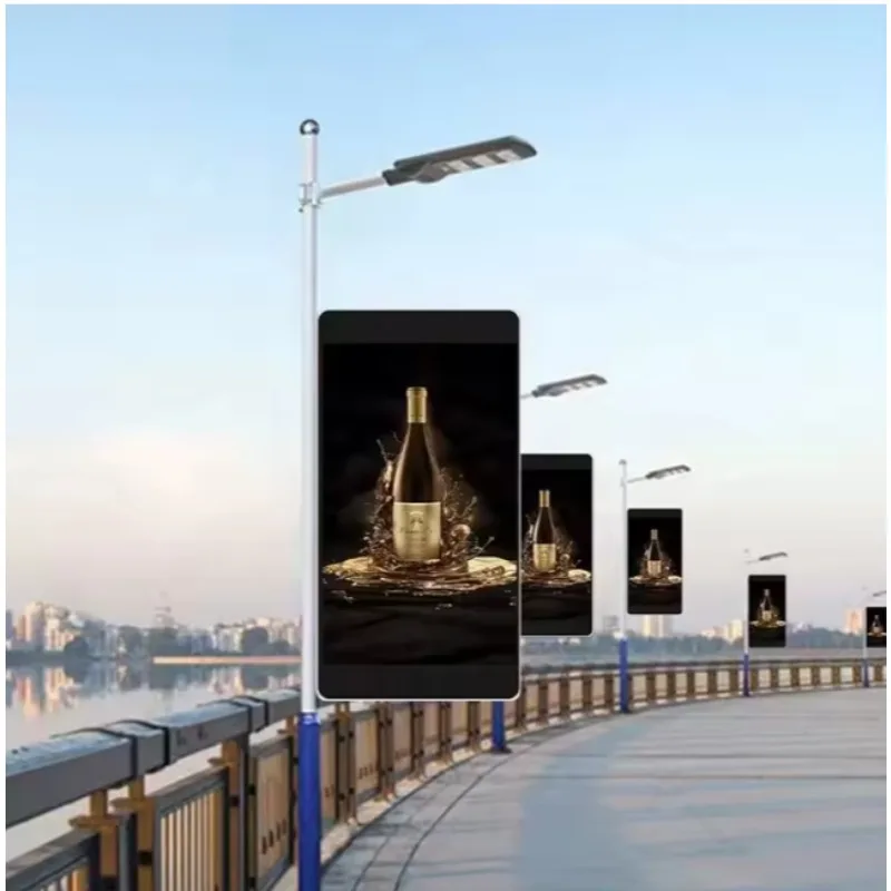 2025Outdoor LED Billboard Solar Pole Light LED Displays Street Pole Advertising Road Light Pole LED Screen