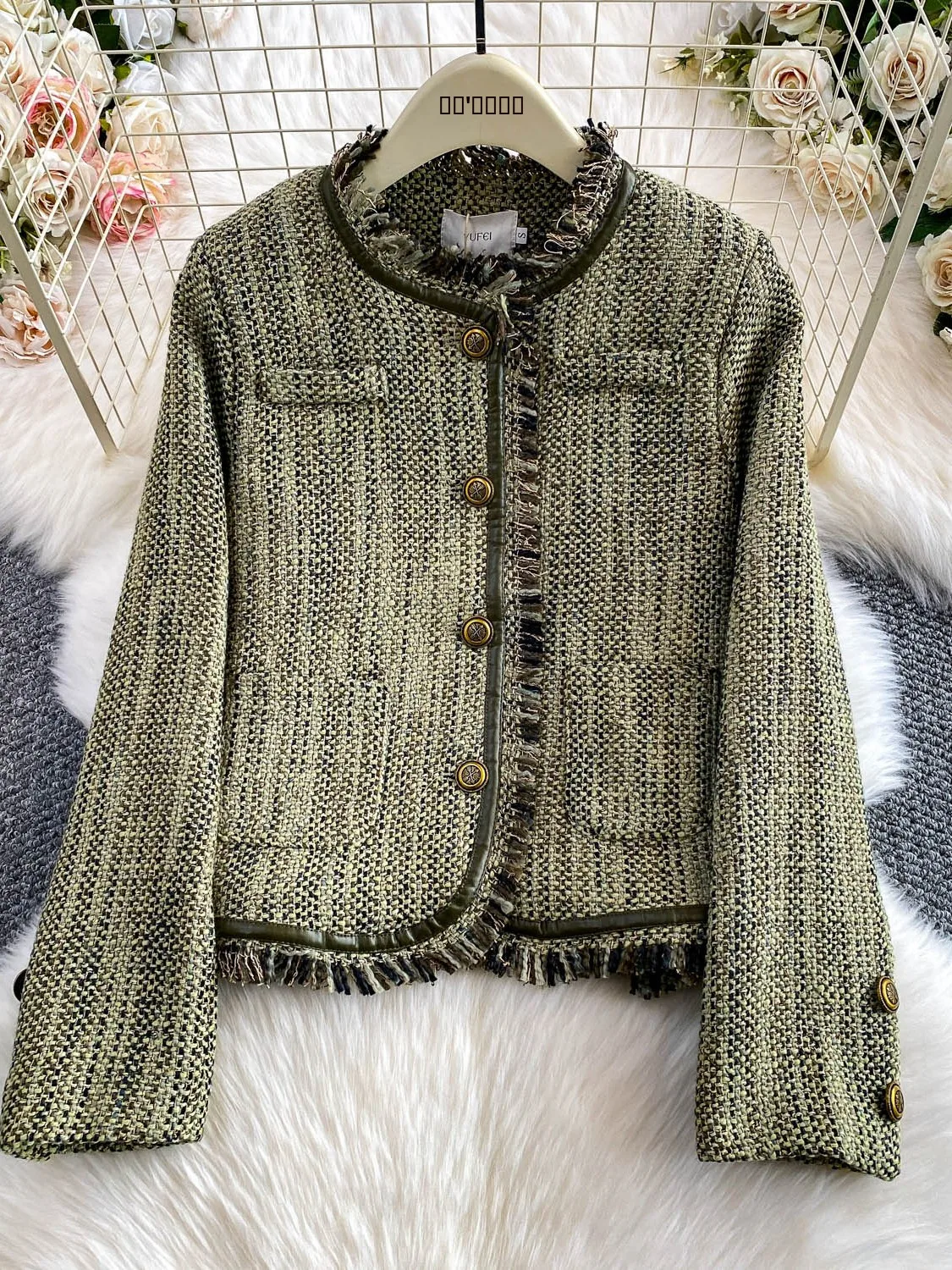 

Ele ort Outerwear Women's round Ne Tassel Trim Heavy Weave Luxury Metal Button Warmth Sli Winter Faion Coat