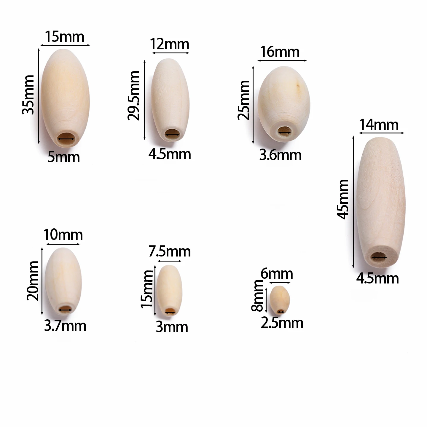 10/20/50/100/200pcs Unfinished Oval Wooden Beads Natural Color Spacer Beads for DIY Necklace Bracelet Jewelry Making Supplies