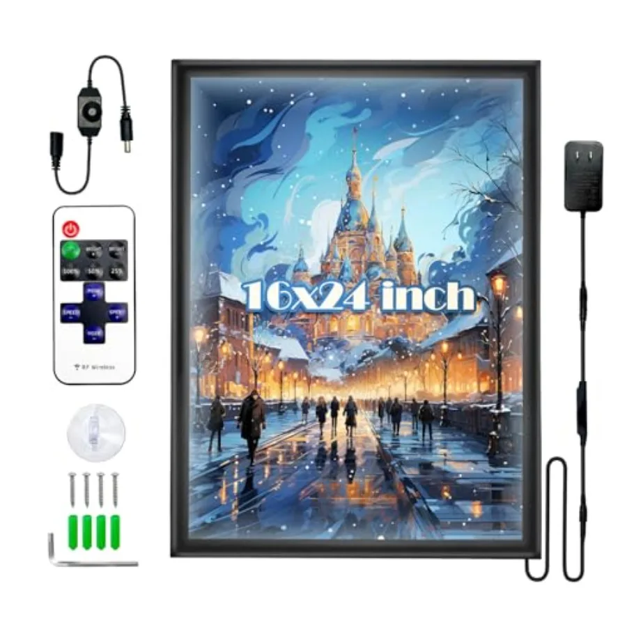 

Светодиодная рамка для постеров 16x24 - Алюминиевая рамка-защелка с дистанционным и ручным управлением яркостью, скрытыми крючками, световой короб для картин с подсветкой