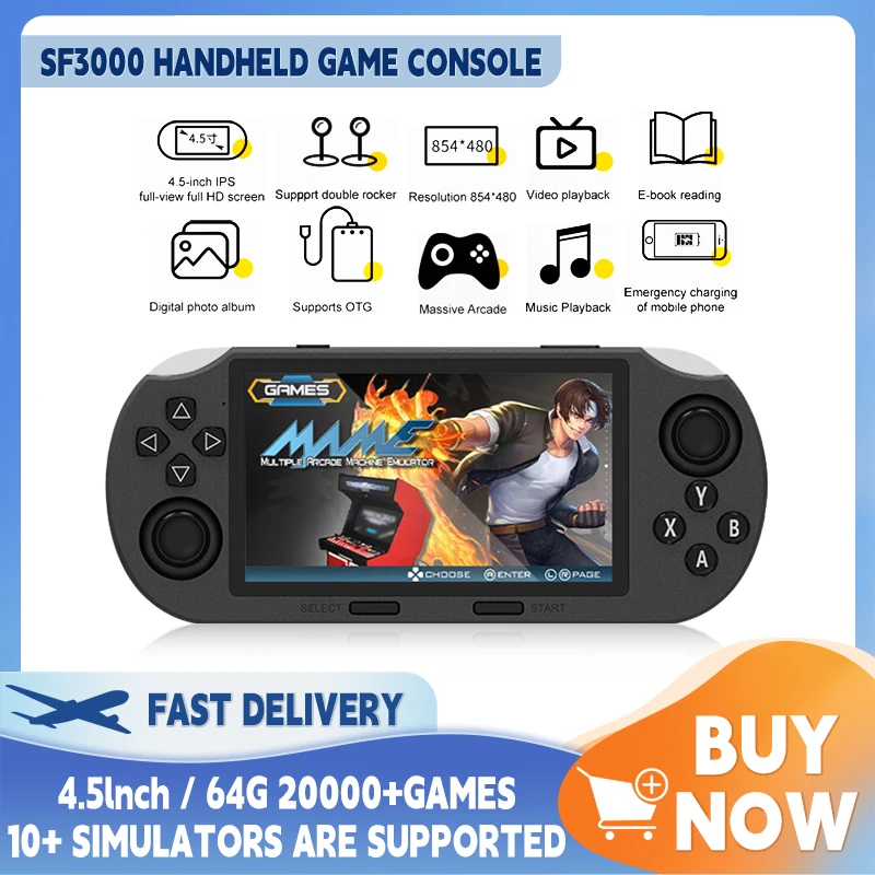 

SF3000 Portable Handheld Game Console 4.5 Inch IPS Screen Retro Video Game Player 64G Built-in 20000+ Games Gift For Kids