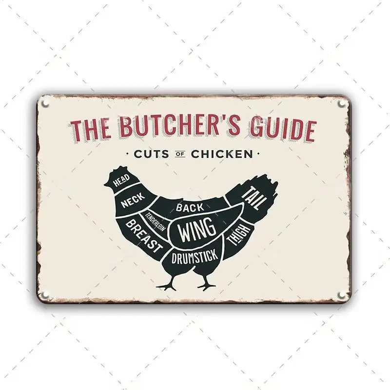 Antique The Butcher\'s Guide Metal Sign Vintage Kitchen Animal Market Decor Tin Sign Art Cut\'s Poster Metal Plate Wall Decoration