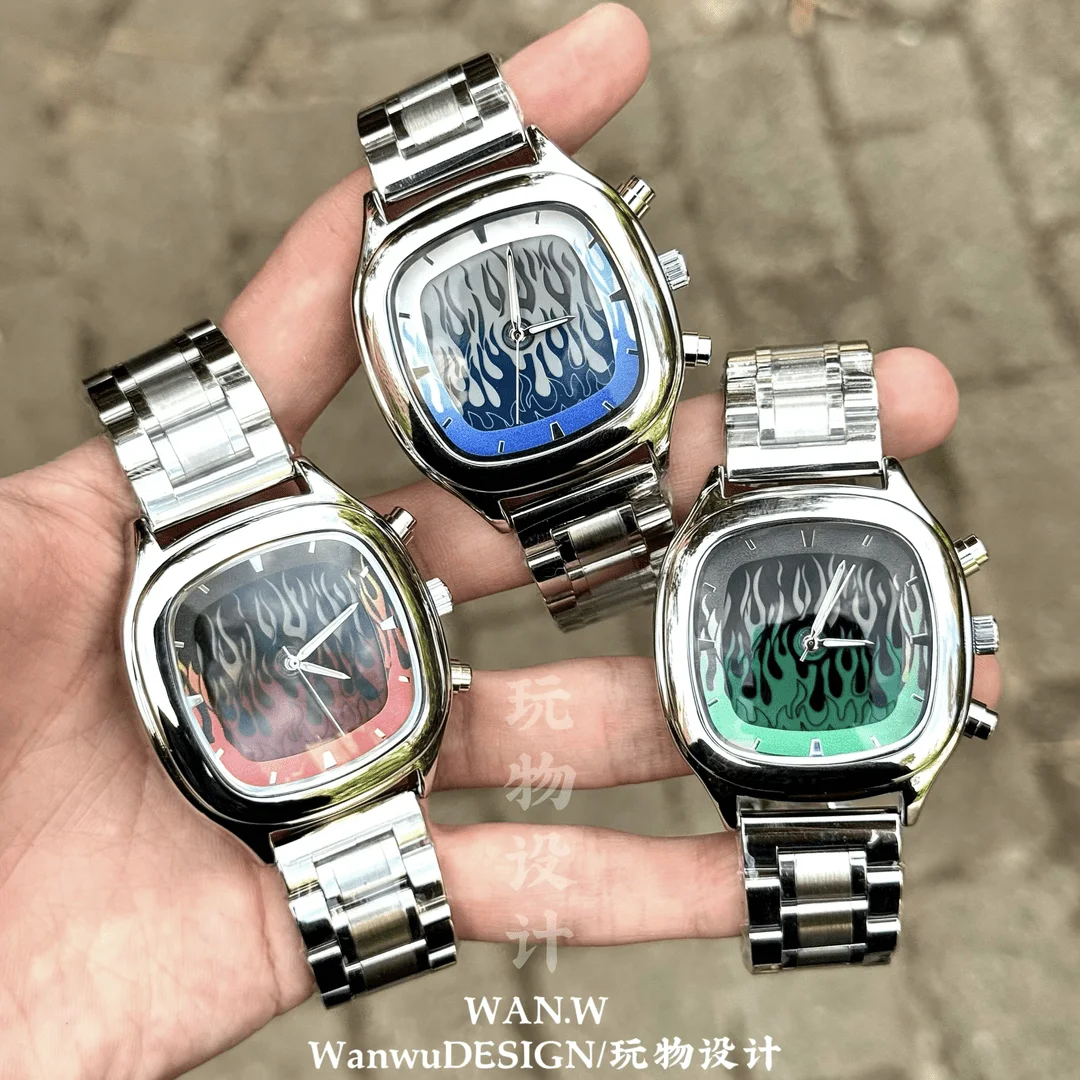 สถาบันวิจัย Y2K นาฬิกาข้อมือกันน้ำทรงสี่เหลี่ยมจัตุรัสแบบไดนามิกเรืองแสงสไตล์วินเทจ แฟชั่นอเนกประสงค์สำหรับคนยุคใหม่