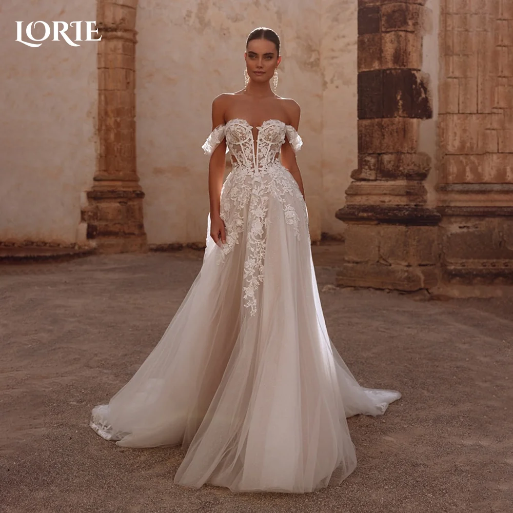 

LORIE Lace Beach Wedding Dresses Off Shoulder 3D Flowers Bride Gown Applique Princess Bridal Dress vestidos de novia Customized