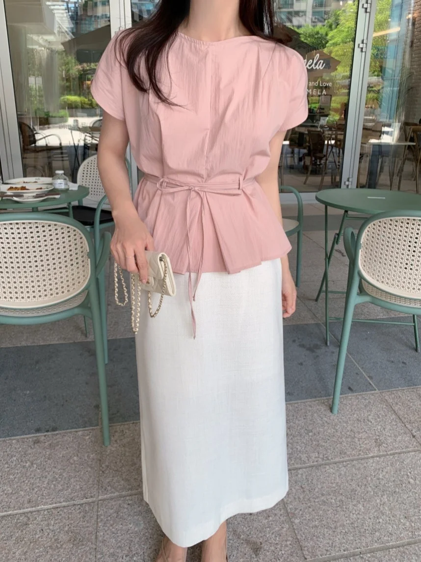 

Летний женский топ с бантом и талией для похудения Sweetn, высококачественный топ из качественного материала, круглый Ne ort Sve Pure Color