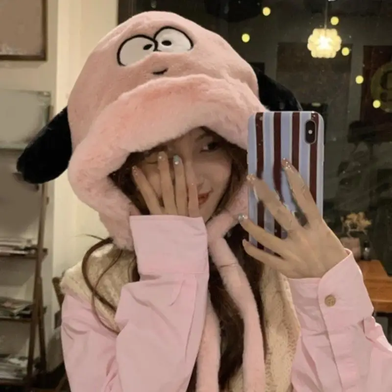 

652F Warm Plush Beanie Hat Hooded Skull Cap Funny Cartoon Winter Hat Outdoor Headwear