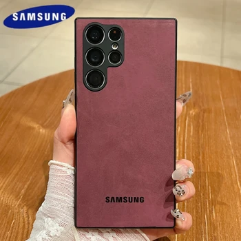 Etui z pełnym ochraniaczem obiektywu Samsung Galaxy S25 S24 S23 FE S22 S21 Ultra Plus Skórzana tylna obudowa z owczej skóry Miękka skóra jagnięca Odporna na wstrząsy