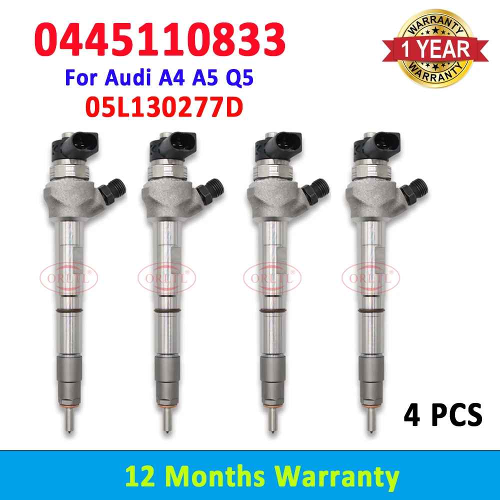 4 PCS ORLTL 0445110833 Diesel Fuel Injector Assy 0 445 110 833 Common Rail Nozzle for Bosch Audi A4 A5 Q5 05L130277D 2.0 TDI