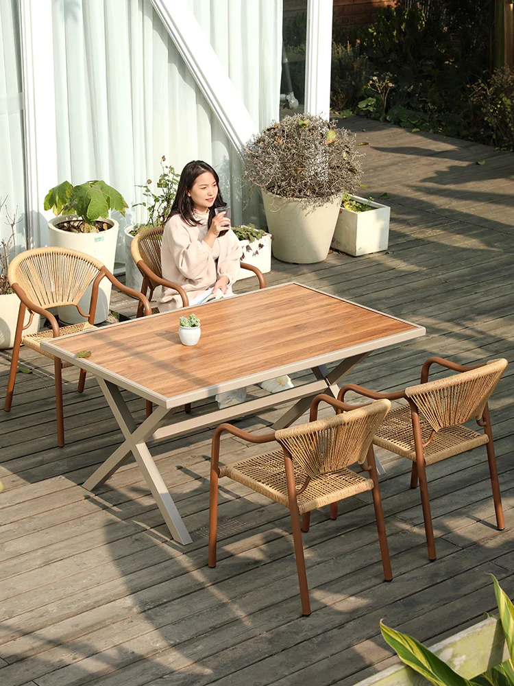 

Restaurant Outdoor Garden Chairs Terrace Simple Modern Waterproof Garden Chairs Villa Wood Furniture Silla De Jardín MHHYSF