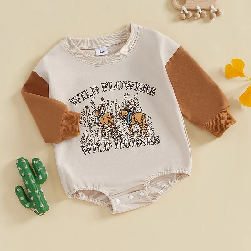 رومبير بأكمام طويلة برقبة دائرية ، طباعة حروف ، بدلة جسم خريفي ، ملابس للفتيات والفتيان