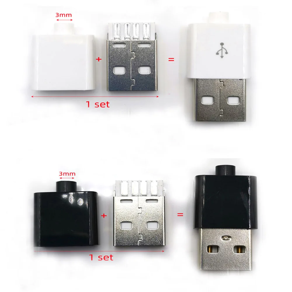 5 Sets DIY USB 2.0 Connector Plug A Type Male Assembly Adapter Socket Solder Type Black White Plastic Shell For Data Connection