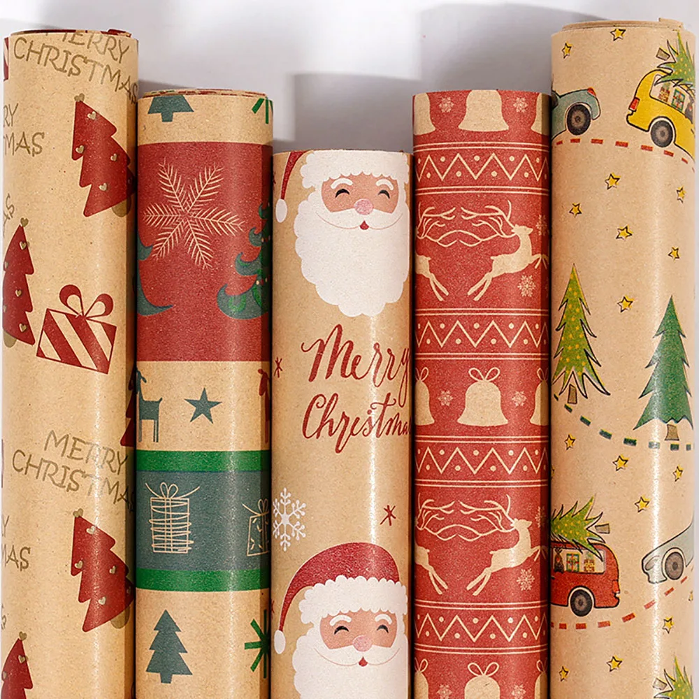 Christmas Gift Wrapping Paper Patterned Snowman Wrapping Paper Kraft Gift Wrap Large Santa Claus Wrapping Paper For Holiday New