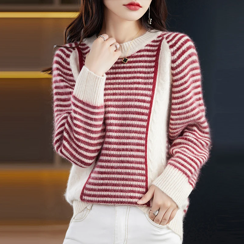 Autumn and winter Erdos production 100% mink cashmere sweater Women's 2023 new Outside wear knitted pullover round neck chic top