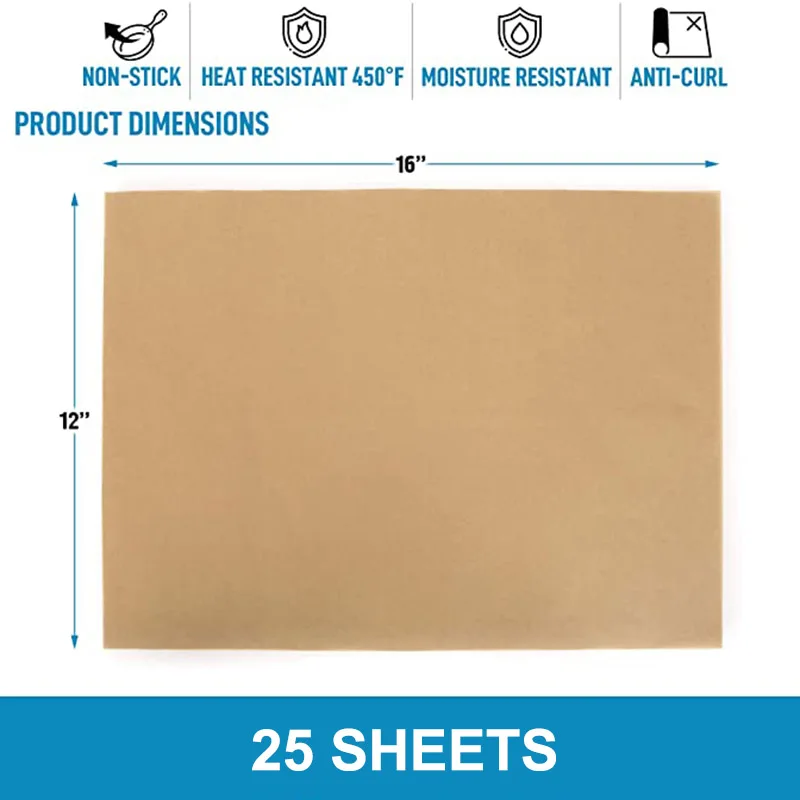 25Pcs Parchment Paper Sheets - 12 x 16 Inches Unbleached Non-Stick Baking Paper for Air Fryer & Steaming