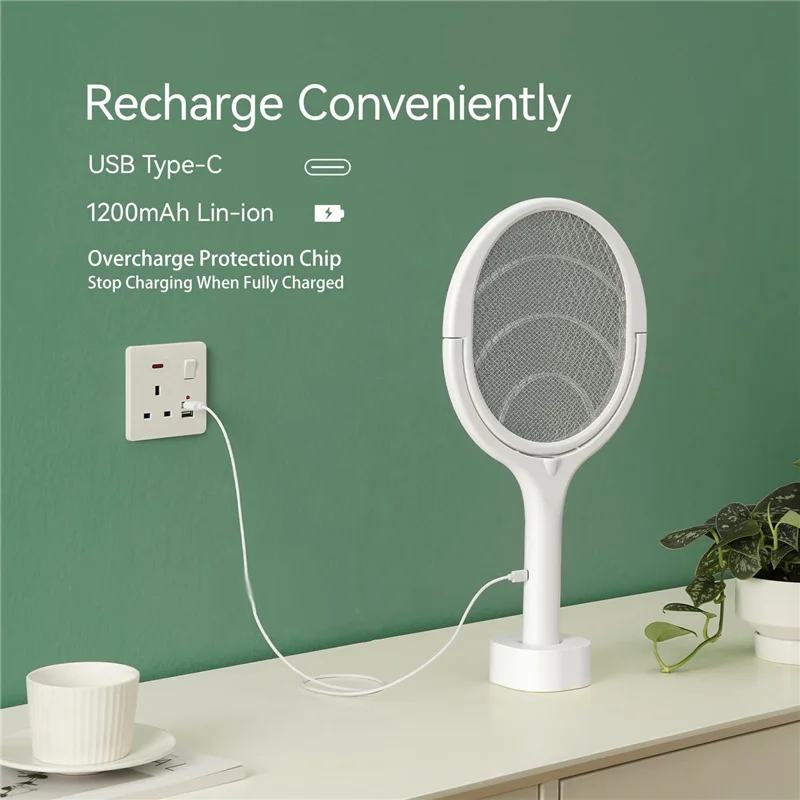 電気ハエたたきザッパー回転ヘッド充電式屋内ザッパー果物ハエ + 1 個伸縮延長杖-AT64
