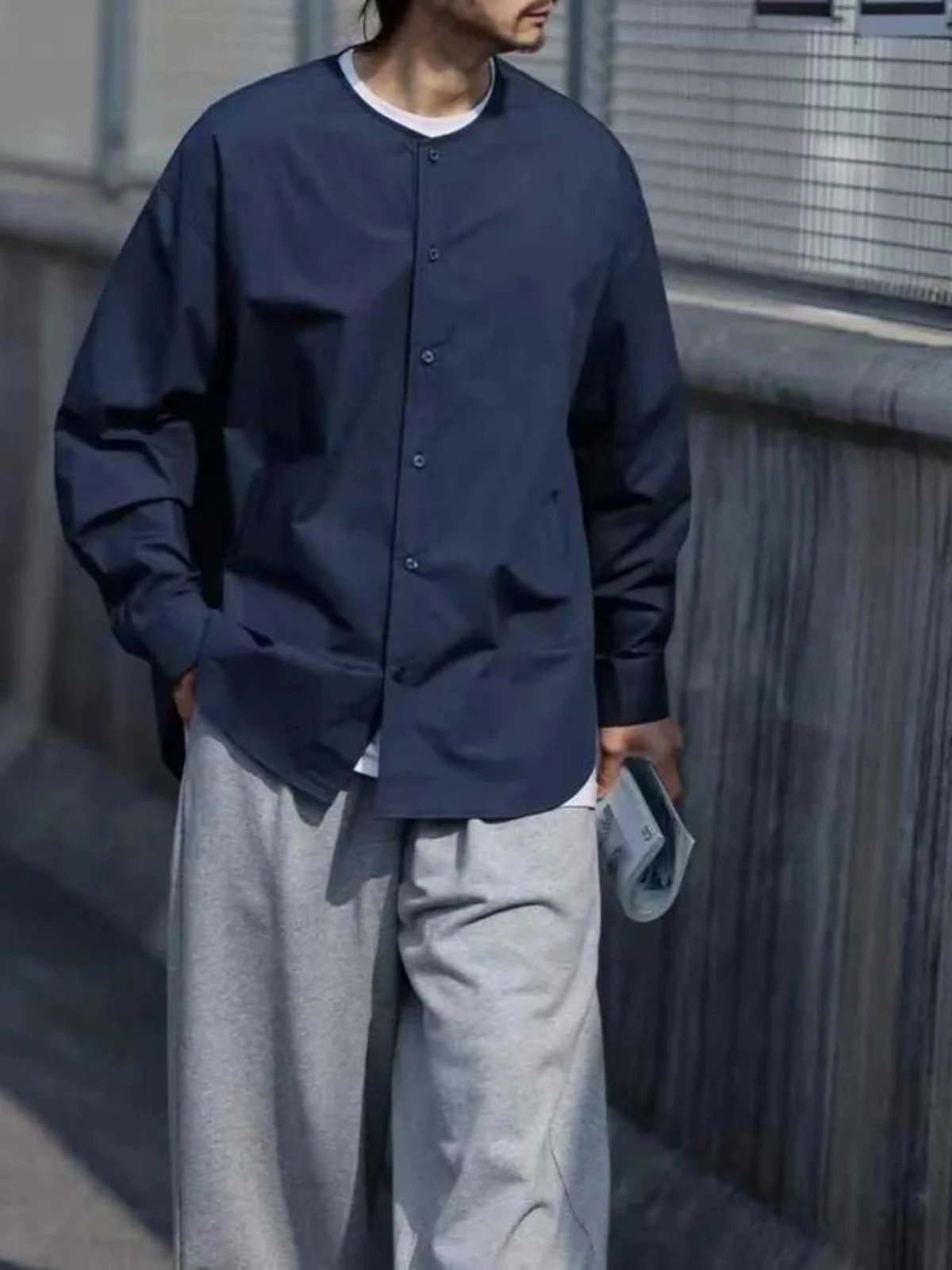 

Мужская свободная рубашка с длинным рукавом, базовая однотонная, в повседневном стиле, осенняя модная одежда