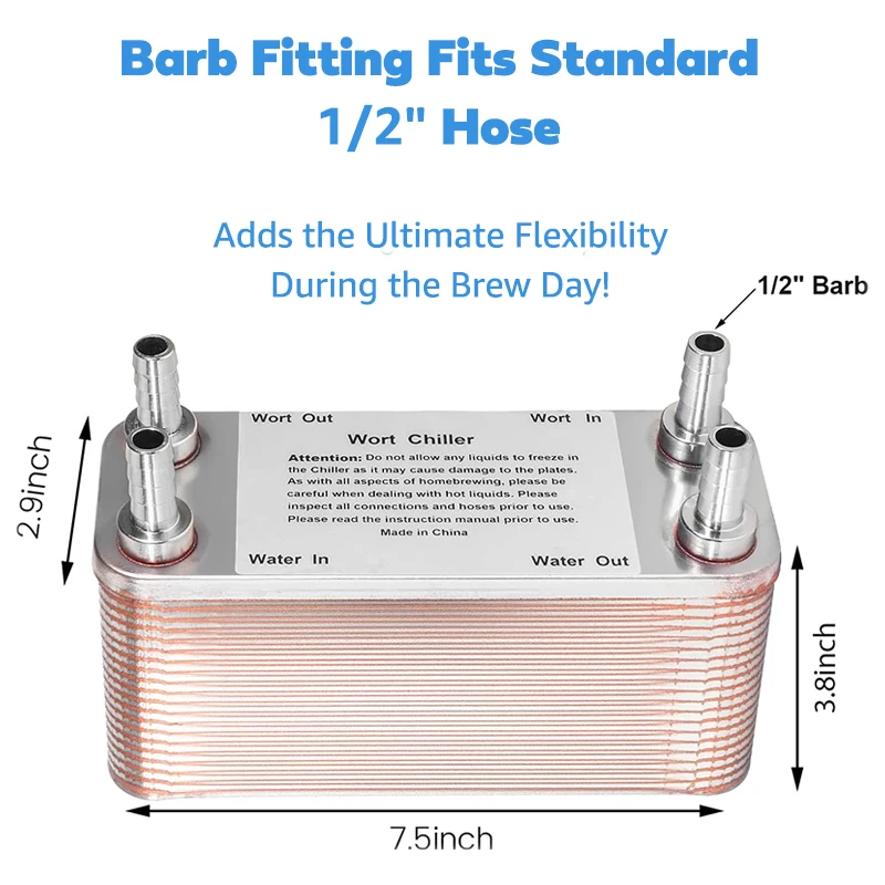 40 Plates Wort Chiller,Homebrew Heat Exchanger with 1/2 Barb Fitting,Brazed Plate Beer Chiller Wort Cooler,Quick Cooling System
