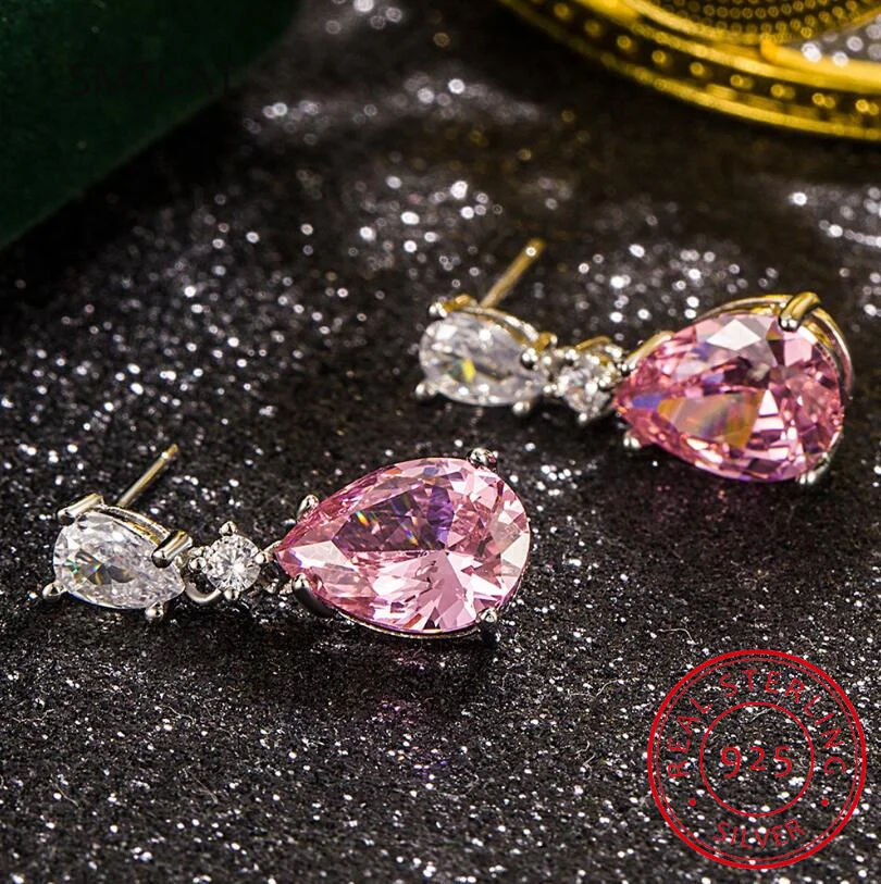 

1,9 карата груши, розовый сапфир, стерлинговое серебро 925 пробы, серьги-капли Brincos для женщин, модные ювелирные изделия с драгоценными камнями, свадебный подарок