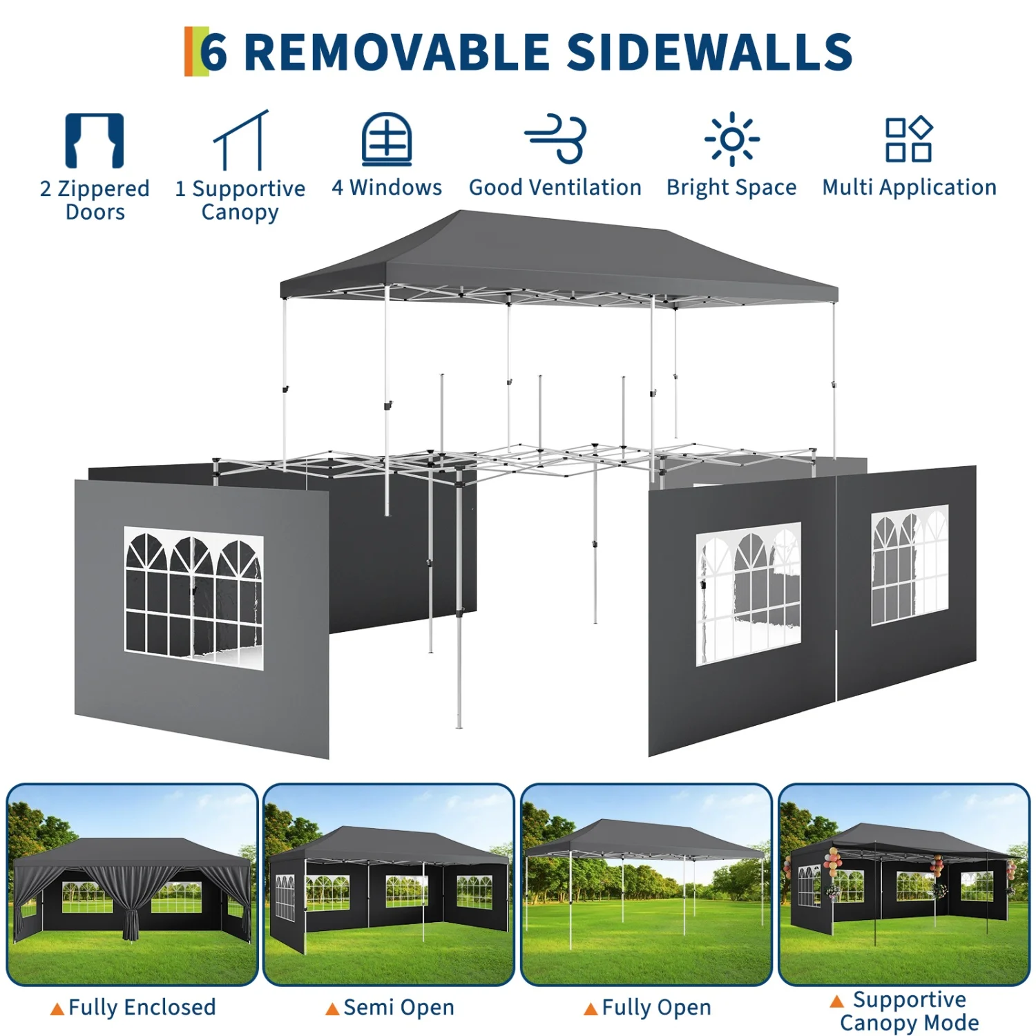 Heavy Duty 10x20 FT Folding Gazebo Canopy Tent - Waterproof Outdoor Event Shelter - Removable Sidewalls & Awning, UV Protection, Thickened Legs, Wheeled Bag, 6 Sandbags - Ideal for Parties, Patio, Backyard, Wedding