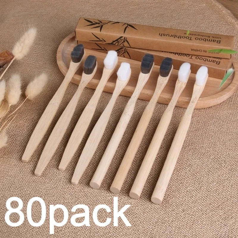 80pack Extra Soft 20K Bristles Bamboo Toothbrush,Micro Nano extra soft bristles for sensitive gums