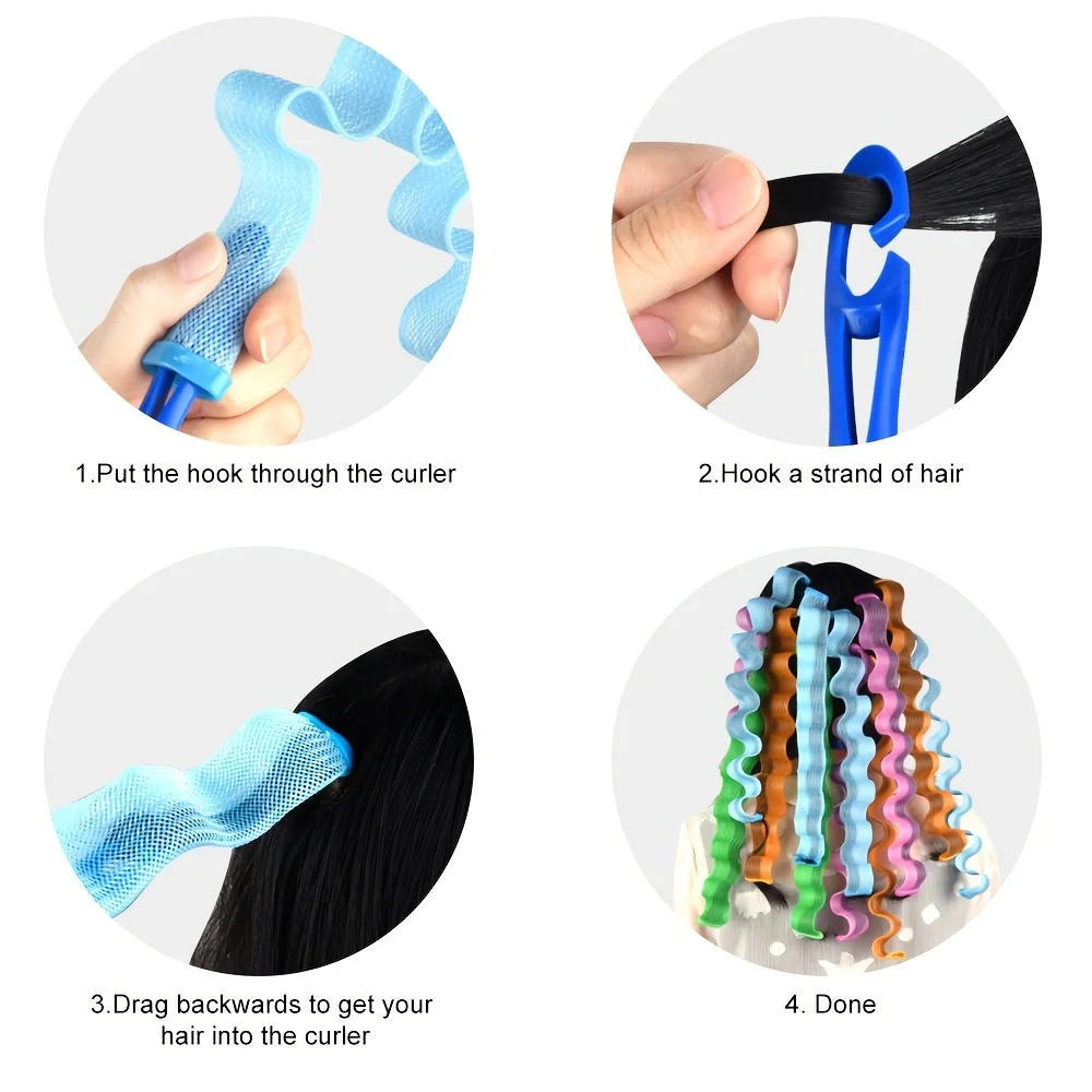 12pcs 30cm Water Ripple Curl Hair Set Woven Mesh Tube Curler Wave Curl Gift Tool Hair Roller