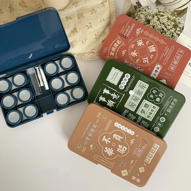 

Cute Chinese Style Contact Lens Case, 6 Pairs Large Capacity Contact Lenses Storage Box with Mirror, Portable Travel Companion
