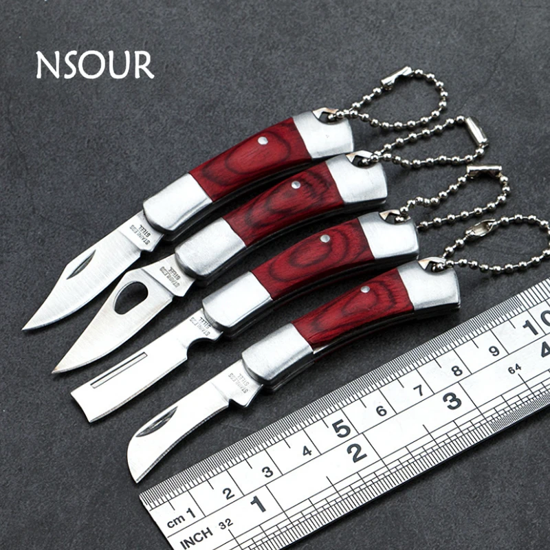 Mini Knife Outdoor Barbecue Small Straight Knife Fruit Knife Portable Wooden Handle Pocket Knife Collection Knife Camping