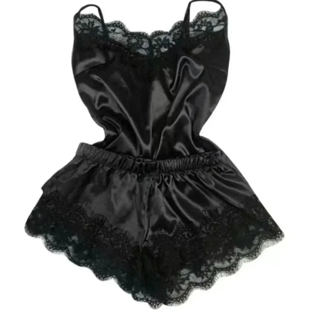 

Кружевной пижамный костюм с бантом, атласный ледяной шелк без рукавов, ночная рубашка из двух предметов, женская домашняя одежда, шорты с v-образным вырезом, ночная рубашка, домашняя одежда