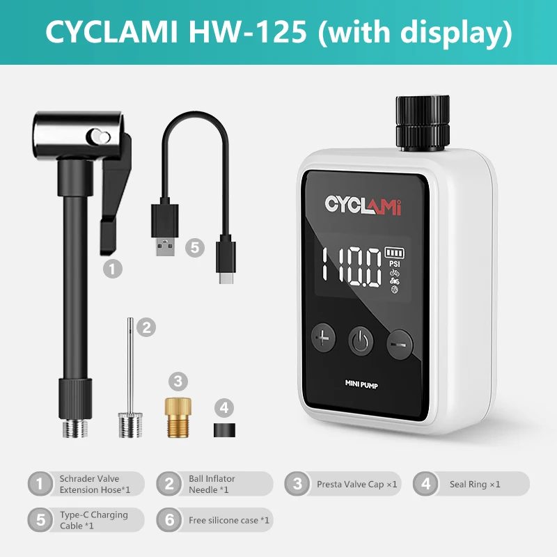 150PSI High-Pressure Portable Bike Electric Air Pump Schrader Presta Valve MTB MINI Compressor Tire Inflator CYCLAMI HW125