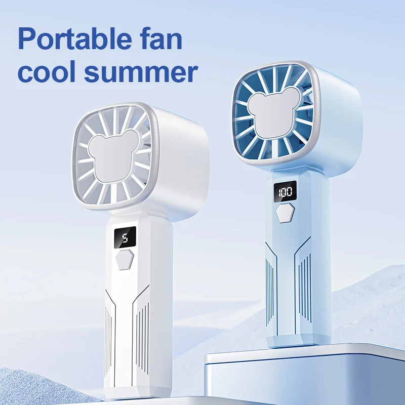 USB Handheld Mini Fan Foldable Portable Neck Hanging Fans 5 Speed USB Rechargeable Fan with Phone Stand and Display Screen