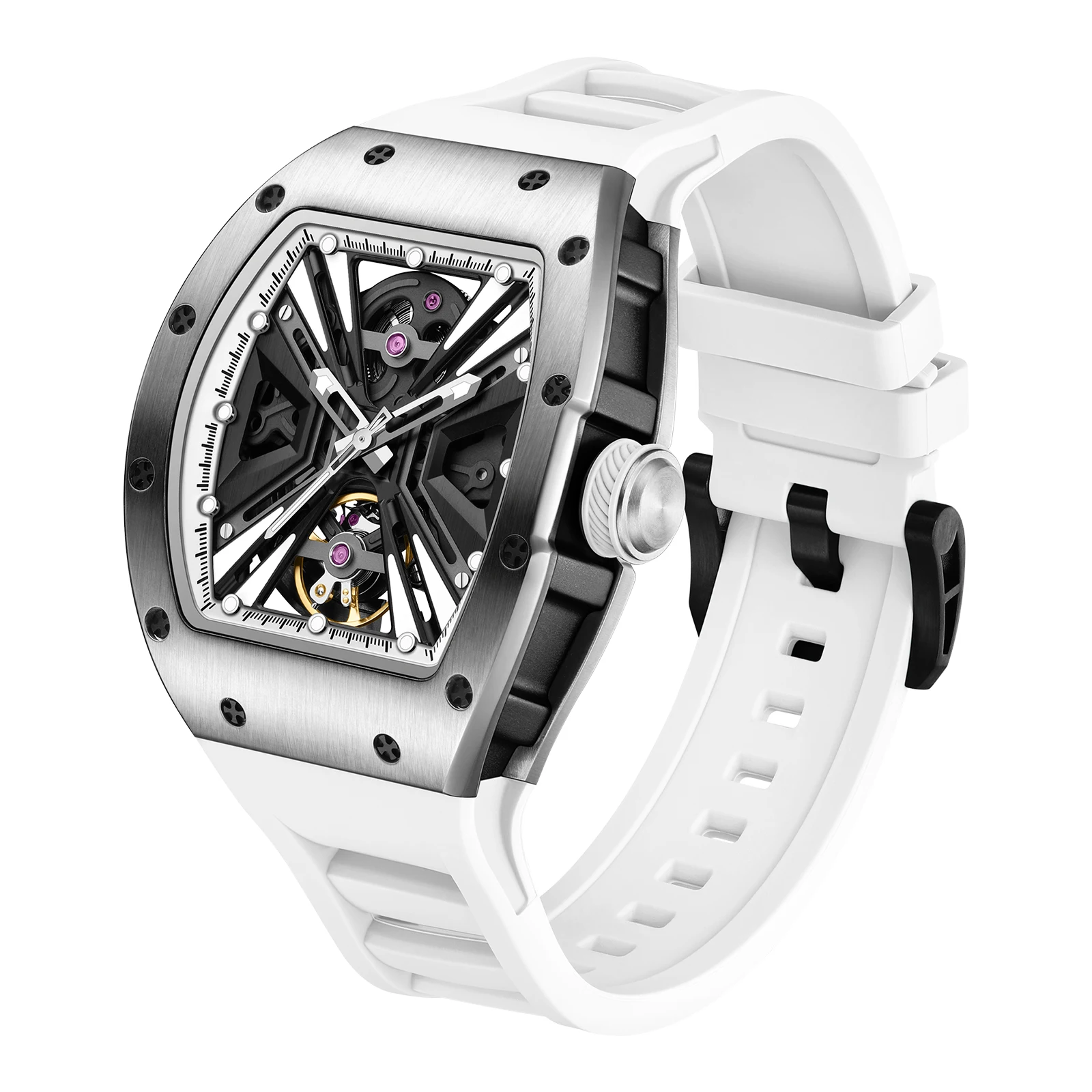 

Dg Men's Automatic Mechanical Watch, Stainless Steel Case, Skeleton Dial, Carbon Fiber Dial, Waterproof Sports Watch