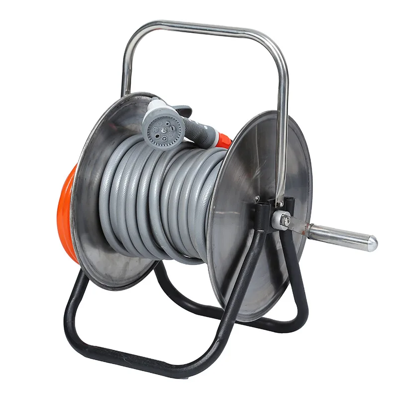Metal Hose Reel with High Pressure Water Gun, Household Water Hose Set for Garden Watering, Car Washing & Cleaning