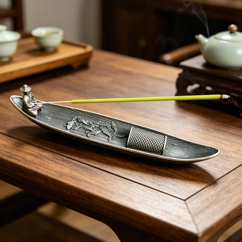 Creative Incense Holder Aromatherapy Ornament Incense Holder Boat Old Men Fishing Japanese Style Incense Stick Burner Home Decor