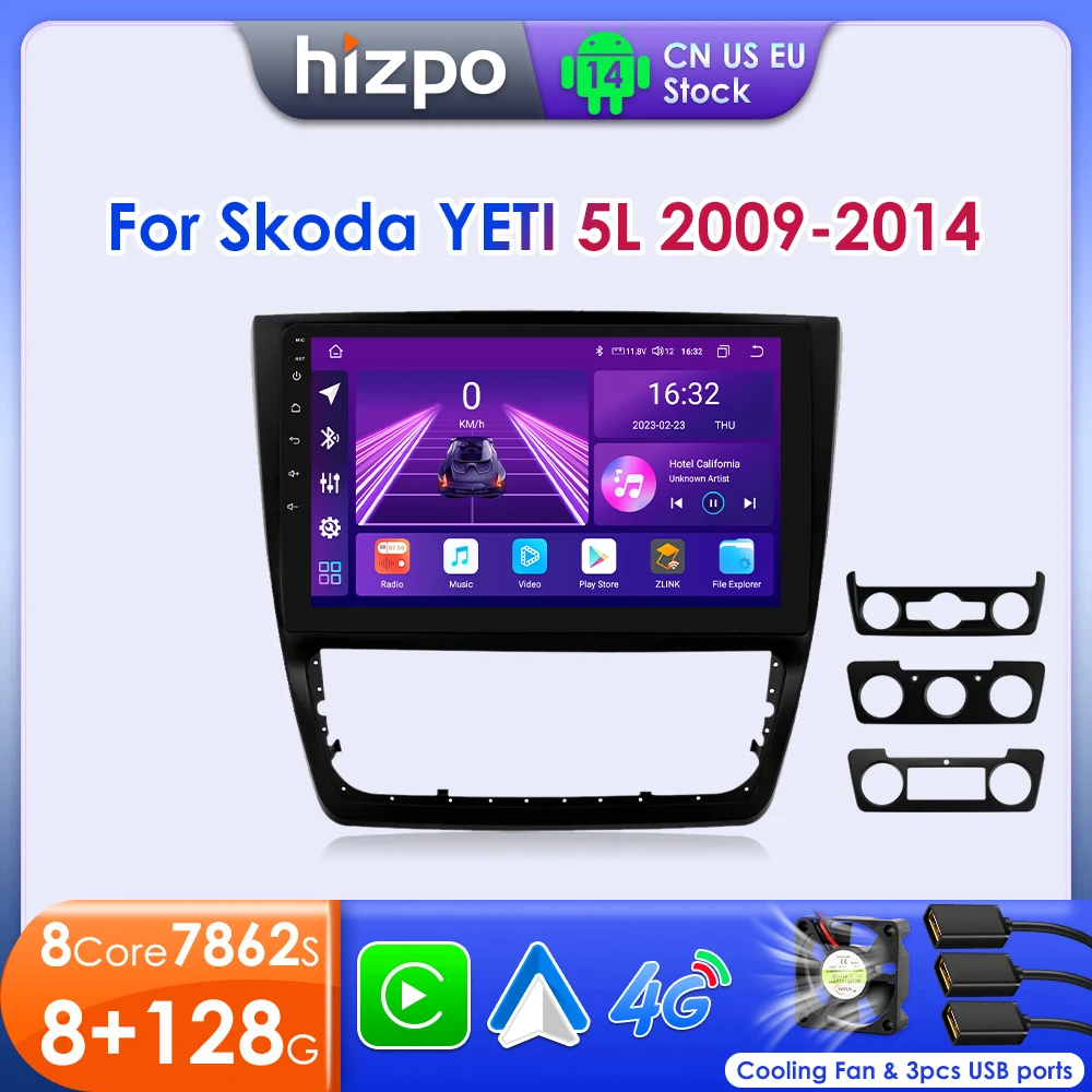 Hizpo Stereo Player For SKODA Yeti 5L 2009 - 2014 CarPlay Android Auto Intelligent Systems QLED Screen 2din DVD Octa Core 7862
