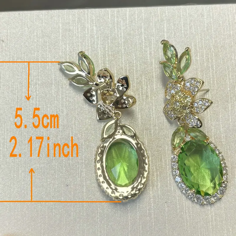 Bilincolor Blossoming Flower Lightweight Water Drop Shaped Green Zircon Earrings