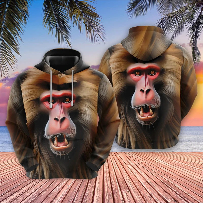 Hip Hop Monkey Graphic Sweatshirts Funny Animal Hoodies For Men Clothes Casual Cute Simian Pullovers Kawaii Tracksuit Y2k Tops