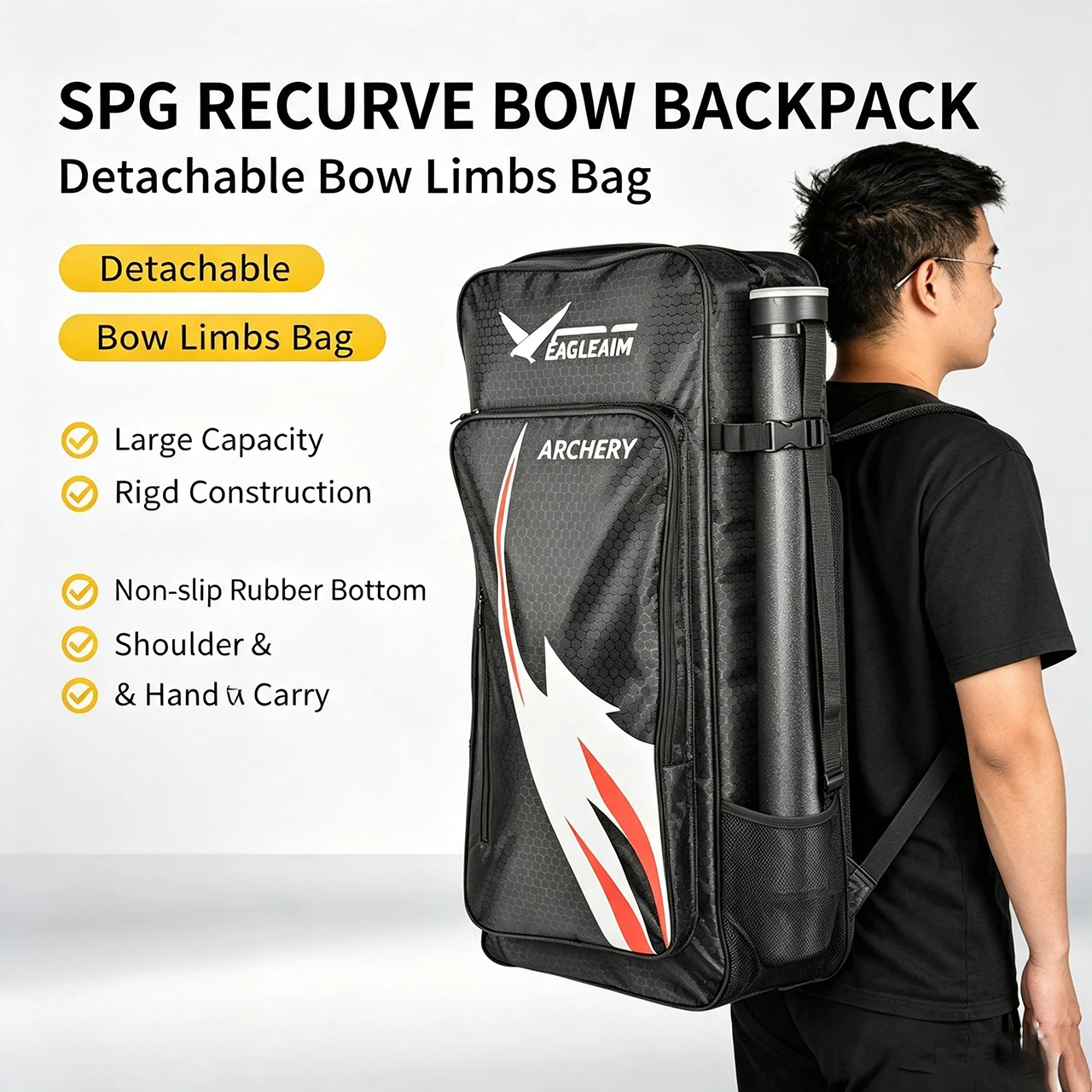 Recurve Bow Backpack Portable Split Bow Case Hand&Shoulder Carry Archery Bag Large Capacity Quiver Storage Bag for Archery Shoot view 3
