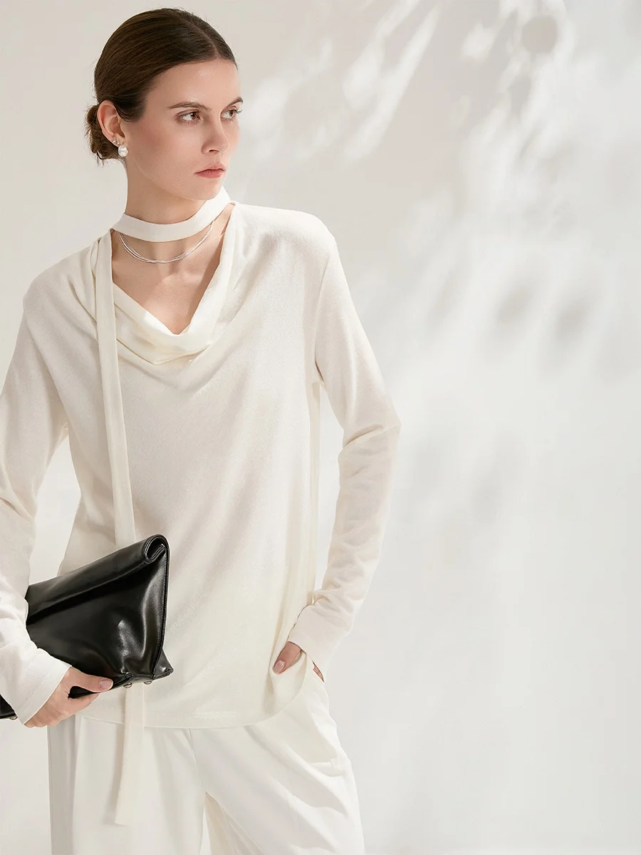 

Bea Hea Casual Long Sleeve Top Bamboo Fiber Lyocell Linen Loose Fit Women's Knittedwear Breathable Comfortable Daily Wear